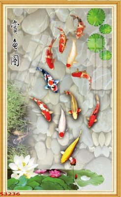 File ảnh Tranh hoa sen cá cửu ngư quần hội S3236 (gốc) in standee