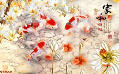 File tranh Tranh hoa sen cá cửu ngư quần hội S3262 (bản gốc) in lụa 5D