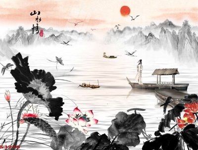 File tranh Tranh hoa sen cá cửu ngư quần hội S3276 (gốc) chủ đề động vật