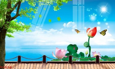 File PSD Tranh hoa sen cá cửu ngư quần hội S3316 (nguyên gốc) chất lượng cao