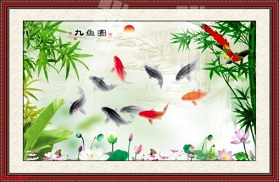 File gốc Tranh hoa sen cá cửu ngư quần hội S3456 (in tráng gương) ốp tường