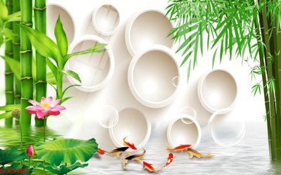 Tải file gốc in lụa Tranh hoa sen cá cửu ngư quần hội S3580 siêu nét