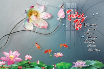 Ảnh gốc Tranh hoa sen cá cửu ngư quần hội S3641 (nét căng) in mica