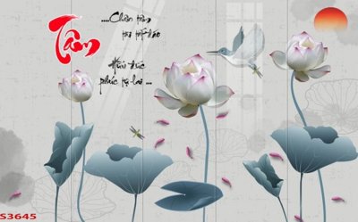 File in trần Tranh hoa sen cá cửu ngư quần hội S3645 (bản gốc) phong cảnh