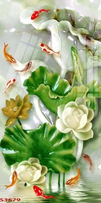 Chi tiết file tranh tráng gương Tranh hoa sen cá cửu ngư quần hội S3679 (ảnh gốc)