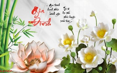 File gốc Tranh hoa sen cá cửu ngư quần hội S3707 (in mica) làm quà tặng