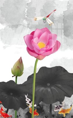 File tranh Tranh hoa sen cá cửu ngư quần hội S3760 (ảnh gốc) in trần nhà