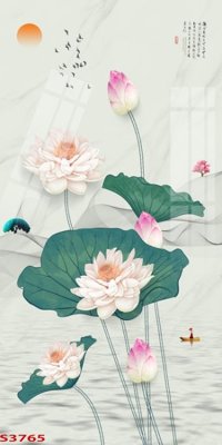 File gốc in mica Tranh hoa sen cá cửu ngư quần hội S3765 chất lượng