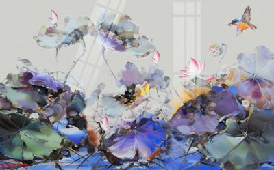 File gốc Tranh hoa sen cá cửu ngư quần hội S3777 (in 3D) nghệ thuật