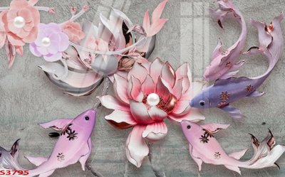 File tranh Tranh hoa sen cá cửu ngư quần hội S3795 (bản gốc) trang trí văn phòng