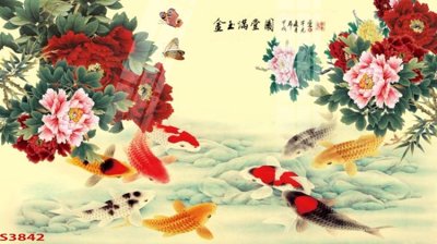 File tranh quảng cáo Tranh hoa sen cá cửu ngư quần hội S3842 (file gốc) chuyên nghiệp