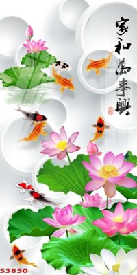 File tranh Tranh hoa sen cá cửu ngư quần hội S3850 (ảnh gốc) in trần 3D