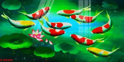 File tranh Tranh hoa sen cá cửu ngư quần hội S3890 (bản gốc) treo phòng ăn