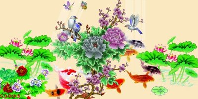 Tải file Tranh hoa sen cá cửu ngư quần hội S3893 (gốc) làm tranh trang trí