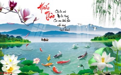 Tải file Tranh hoa sen cá cửu ngư quần hội S3895 (gốc) làm tranh treo tường