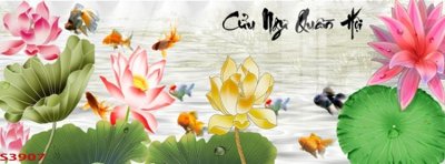 Download file gốc Tranh hoa sen cá cửu ngư quần hội S3907 (in mica) 3D