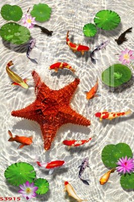 File ảnh Tranh hoa sen cá cửu ngư quần hội S3915 (gốc) in backdrop sự kiện