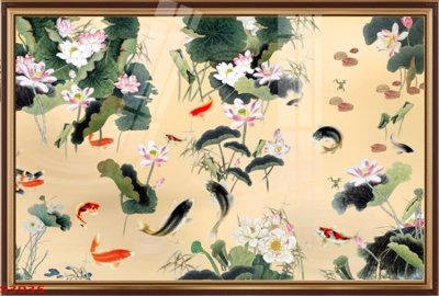 File gốc in ấn Tranh hoa sen cá cửu ngư quần hội S3935 độ phân giải cao