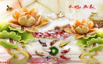Download file Tranh hoa sen cá cửu ngư quần hội S3937 (chuẩn in) chất lượng cao
