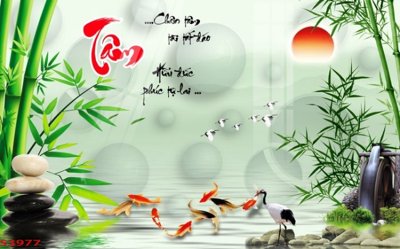 File gốc Tranh hoa sen cá cửu ngư quần hội S3977 (in 3D) cho trang trí