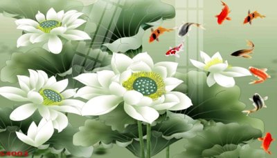 Hình ảnh file gốc in trần nhà Tranh hoa sen cá cửu ngư quần hội S4003