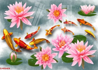 File gốc Tranh hoa sen cá cửu ngư quần hội S4049 (phong cách) tối giản