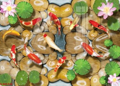 File in trần Tranh hoa sen cá cửu ngư quần hội S4074 (bản gốc) 5D