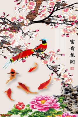 Chi tiết file ảnh Tranh hoa sen cá cửu ngư quần hội S4087 sắc nét