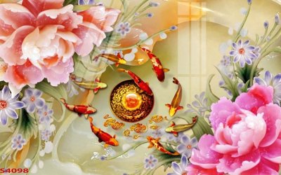 File tranh Tranh hoa sen cá cửu ngư quần hội S4098 (bản gốc) in canvas