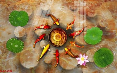 Tải file Tranh hoa sen cá cửu ngư quần hội S4108 (gốc) in ấn chất lượng