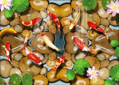 File gốc Tranh hoa sen cá cửu ngư quần hội S4120 (in tráng gương) sang trọng