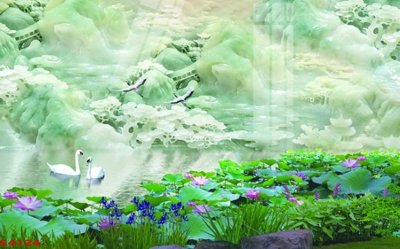 File in lụa Tranh hoa sen cá cửu ngư quần hội S4124 (phong cảnh) Tranh hoa sen cá cửu ngư quần hội S4124