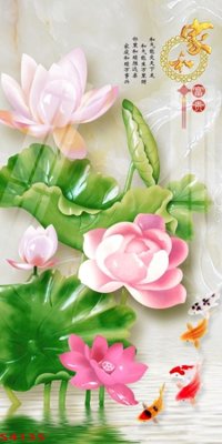 Download file Tranh hoa sen cá cửu ngư quần hội S4135 (gốc) in mica ốp bếp
