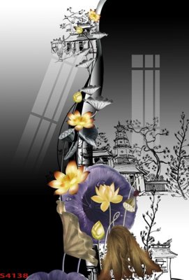 File tranh Tranh hoa sen cá cửu ngư quần hội S4138 (gốc) in vải canvas