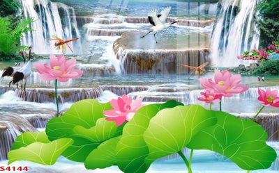 File gốc Tranh hoa sen cá cửu ngư quần hội S4144 (chuẩn màu) cho in offset