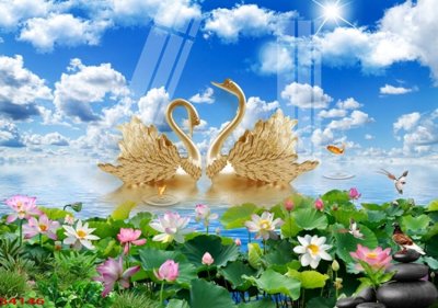 File tranh in tráng gương Tranh hoa sen cá cửu ngư quần hội S4146 (siêu nét)