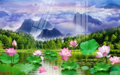 File tranh Tranh hoa sen cá cửu ngư quần hội S4162 (file gốc) chủ đề phong thủy