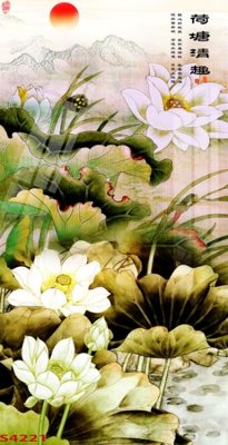 File in trần Tranh hoa sen cá cửu ngư quần hội S4221 (bản gốc) bầu trời