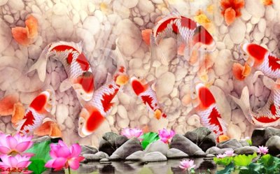 Tải file Tranh hoa sen cá cửu ngư quần hội S4252 (ảnh gốc) in gạch 3D