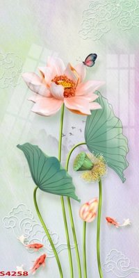 File gốc Tranh hoa sen cá cửu ngư quần hội S4258 (in 3D) cho trang trí