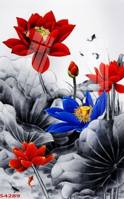 File ảnh gốc Tranh hoa sen cá cửu ngư quần hội S4289 không vỡ nét