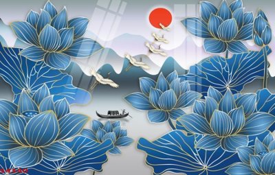 File tranh Tranh hoa sen cá cửu ngư quần hội S4340 (bản gốc) treo phòng ăn