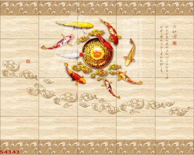 File gốc Tranh hoa sen cá cửu ngư quần hội S4343 (in mica) làm bảng hiệu