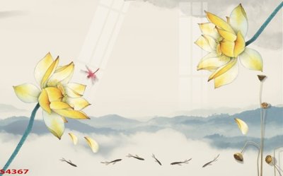 Ảnh gốc Tranh hoa sen cá cửu ngư quần hội S4367 (nét căng) in mica