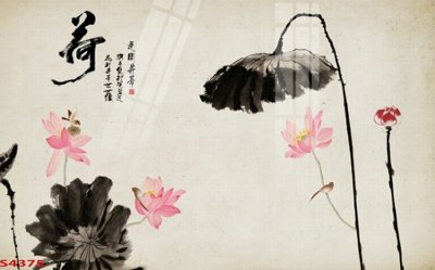 File ảnh Tranh hoa sen cá cửu ngư quần hội S4375 (gốc) trang trí khách sạn