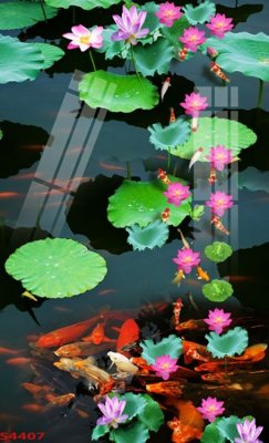 File gốc Tranh hoa sen cá cửu ngư quần hội S4407 (in lụa) tranh mã đáo