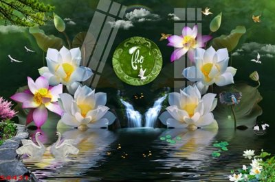 File gốc Tranh hoa sen cá cửu ngư quần hội S4431 (thiết kế) cho in ấn