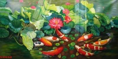 File gốc Tranh hoa sen cá cửu ngư quần hội S4448 (dành cho trang trí nội thất)