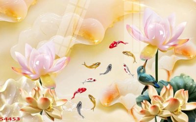 Cung cấp file tranh gốc Tranh hoa sen cá cửu ngư quần hội S4453 độc quyền