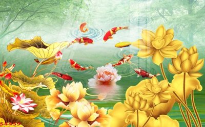 File ảnh Tranh hoa sen cá cửu ngư quần hội S4459 (gốc) in PP, decal